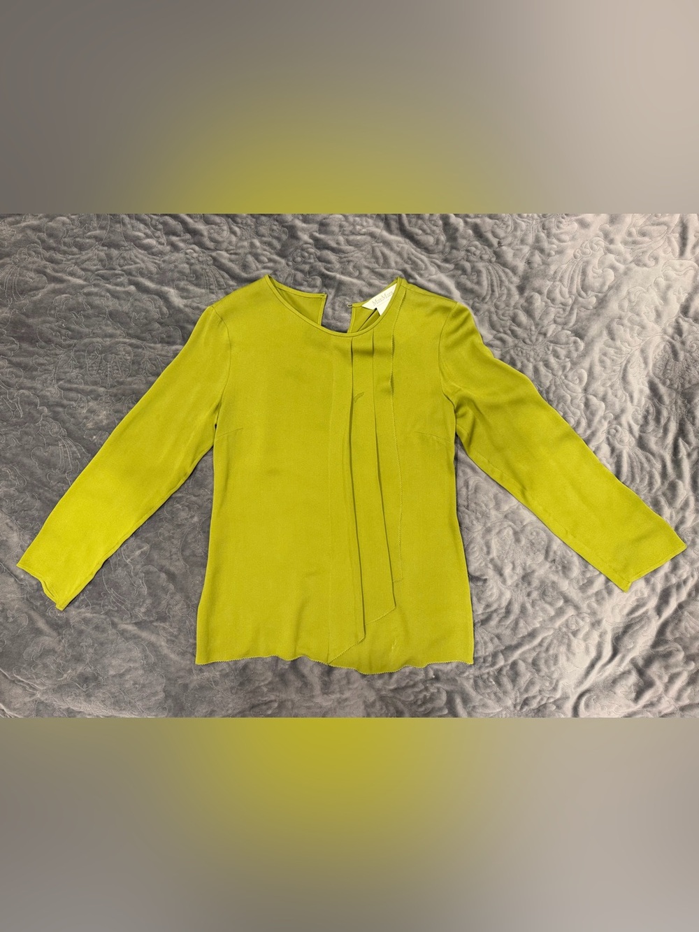 MaxMara Chartreuse Draped Tie-Neck Blouse - Women